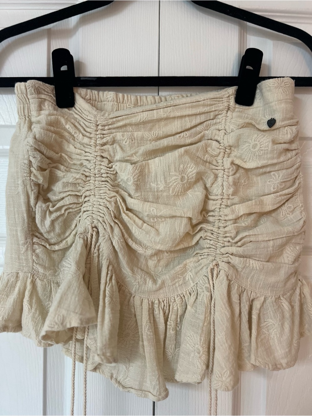 Beige Ruched Ruffle Mini Skirt - Picture 2 of 6
